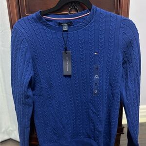 Tommy Hilfiger Blue Crewneck Cable Knit Sweater